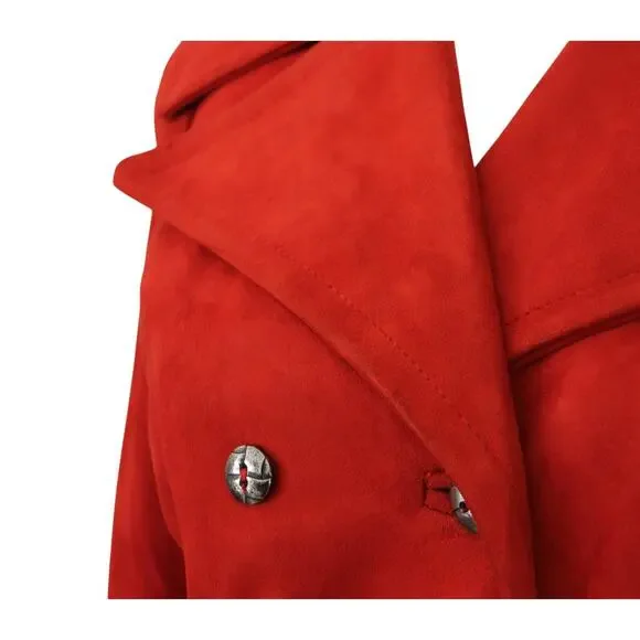 Vintage 1960's Joseph Magnin Red Suede Leather Mod Trench Coat Jacket Small